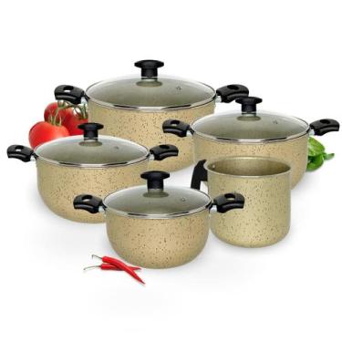 Imagem de Jogo Panelas Caçarola Fervedor Antiaderente Tampa Vidro - Alumínios Po