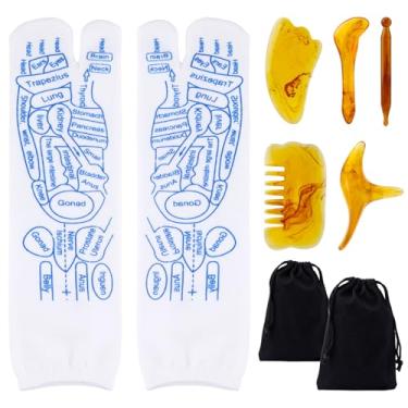 Imagem de 1 par de meias de reflexologia com ferramentas e bolsas, meias de acupuntura para massagem no ponto de pressão para a família para alívio da dor nos pés (estilo B, tamanho feminino)