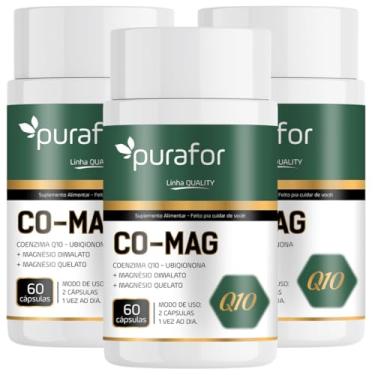 Imagem de 3 Suplemento Co-mag Coenzima Q10 - Ubiqionona + Magnésio Dimalato + Magnésio Quelato com 60 Cápsulas em Cada Pote
