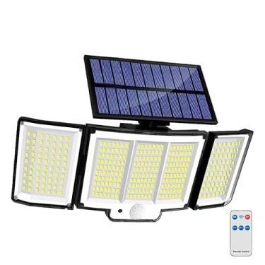 Imagem de Refletor Solar Externo com Sensor de Movimento, Holofote Solar LED, Luz de Segurança – 3 Modos de Iluminação, Controle Remoto, IP65 à Prova d’Água, Cabo de Extensão 5 metros (348 LEDS - 1 peça)