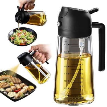Imagem de Pulverizador de azeite de oliva de vidro de 470 ml para cozinhar – Frasco dispensador de azeite 2 em 1 para utensílios de cozinha e acessórios de fritadeira de ar, salada, churrasco - Preto