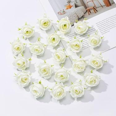 Imagem de Pequenos botões de rosa artificiais - cabeças de flores falsas de toque real para decoração de casamento, adereços de fotografia e centros de mesa de festa (branco)