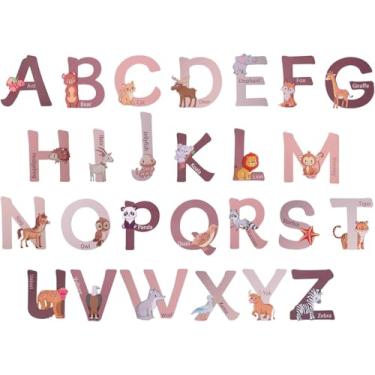Imagem de Decalques de parede do alfabeto animal, adesivos de parede boêmios de 26 letras adesivo ABC bonito alfabeto grande para berçário, casa, escola