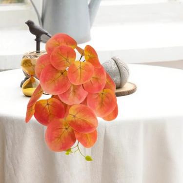 Imagem de Plantas de vegetação artificial, folhas de plástico falso, com hastes resistentes a UV e arbustos de plantas artificiais para decoração de casa, varanda frontal (planta chinesa de dinheiro laranja)