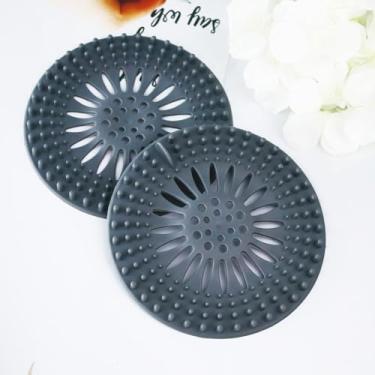 Imagem de 2 peças de silicone pia ralo filtro de chuveiro capa coletor de cabelo banheira pia chuveiro acessórios de banheiro (cinza)
