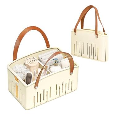 Imagem de Organizador de chuveiro portátil, organizador de chuveiro dobrável com alça e divisor ajustável, cesto organizador de chuveiro de secagem rápida para faculdade, dormitório, itens essenciais de viagem