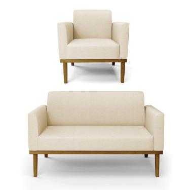 Imagem de Sofá Namoradeira Com Poltrona Base De Madeira Fixa Castanho Marisa Linho D03 - D?rossi Cor A19 Bege