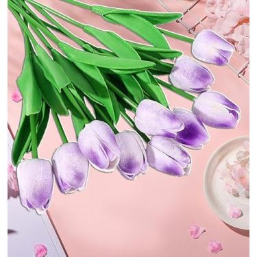 Imagem de 10 peças/conjunto de tulipas de flores artificiais, toque real, para presentes de primavera, Páscoa, flores artificiais, buquê de casamento, cozinha (roxo claro, 33 cm)