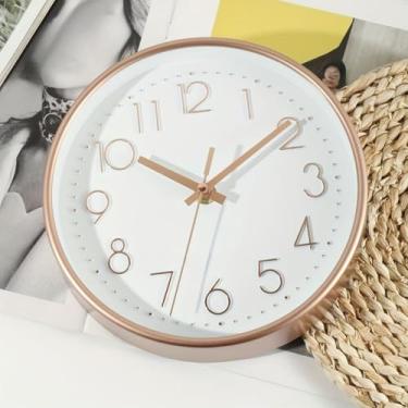 Imagem de Relógio de Parede Moderno Silencioso 20cm – Decoração para Escritório, Sala e Quarto com Design Minimalista(Ouro/rose)