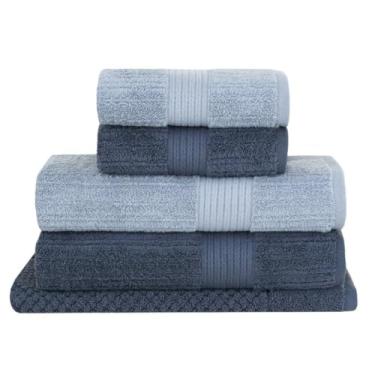 Imagem de Buddemeyer, Jogo Toalha de Banho Buddemeyer 5 Peças Luxo Fio Penteado Premium Alta Absorção Cor:Azul C. 1284 Azul E. 1950