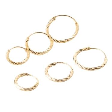 Imagem de Trio de Brincos Dourado 3 Pares Argola Diamantada Conjunto Feminino Kit Semijoia Folheada Ouro a 18k