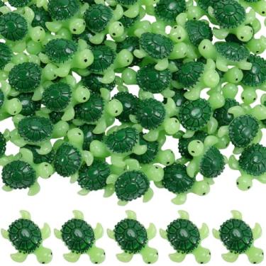 Imagem de SUNNYCLUE 1 caixa 60 peças de estatuetas de tartaruga que brilham no escuro, mini tartarugas de resina, verde, luminoso, verão, oceano, animais, miniaturas minúsculas para lembrancinhas de festa de