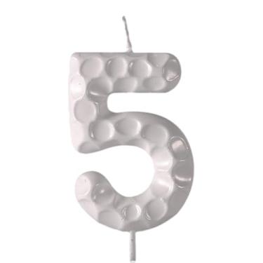 Imagem de Vela de aniversário com número de golfe, vela branca com tema esportivo para tema de golfe, decoração de festa de aniversário, tema esportivo, suprimentos de celebração, textura 3D verdadeira, padrão