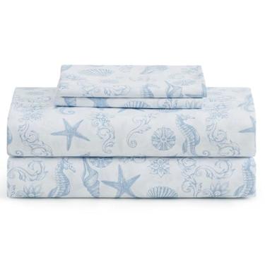 Imagem de Caribbean Joe Conjunto de lençóis de microfibra com estampa costeira, macio, confortável, bolsos profundos de 30,5 cm, King, brocado costeiro