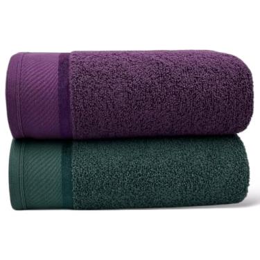 Imagem de Kit 2 Toalhas de Banho Grandes e Macias 100% Algodão 72x150cm Alta Absorção e Conforto – Toalhas Premium (Vinho 1un / Verde 1un)