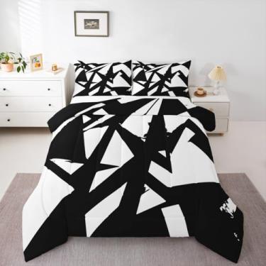 Imagem de Feelyou Conjunto de edredom abstrato, Queen, moderno, arte abstrata, para crianças, meninos, meninas, edredom geométrico, decoração de quarto, microfibra branca crua, 3 peças com 2 fronhas