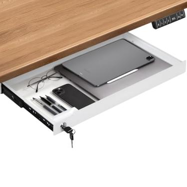 Imagem de Organizador de gaveta sob a mesa de 61 cm de largura com fechadura, gaveta de mesa de metal, rolamento de esferas, organizador de bandeja deslizante para papel, lápis e laptop 61 cm L x 25 cm P x 5 cm