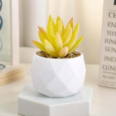Imagem de Plantas suculentas artificiais falsas para mesa, suculentas falsas realistas em vasos de plástico, mini decoração de suculentas coloridas para quarto, banheiro, escritório, prateleira (amarelo)