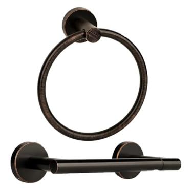 Imagem de Ntipox Suporte de papel higiênico de bronze polido a óleo, anel de toalha de aço inoxidável, suporte de papel higiênico giratório duplo e suporte de toalha de mão para banheiro, conjunto de acessórios