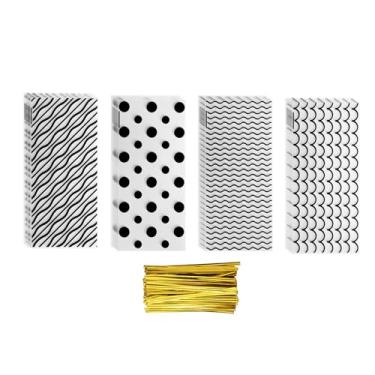 Imagem de Generic 100 unidades de sacos de guloseimas de celofanes OPP pretos, 27,4 cm x 12,4 cm, oblongos, transparentes, duráveis, formas versáteis, fáceis de usar, fecho de laço seguro, sacos de presente