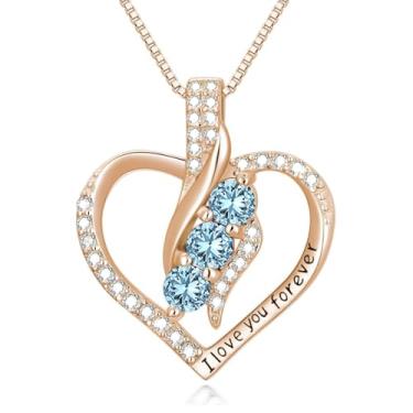 Imagem de Colar feminino com pedra de nascimento de coração rosa - prata esterlina S925 sólida com símbolo infinito banhado a ouro rosa do amor dos namorados, dia das mães, aniversário, presente de aniversário