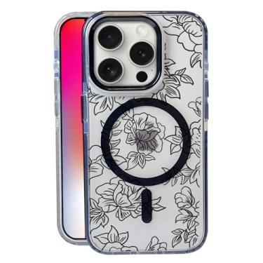 Imagem de Capa de flores pretas para iPhone 14 Pro, compatível com MagSafe, capa fosca macia e fina à prova de choque, antiimpressões digitais, antiamarelamento, antiarranhões, capa de telefone magnética para