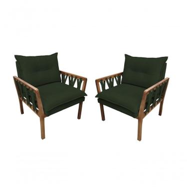 Imagem de Kit 2 Poltronas Decorativa Luxo Safira Dora Bela Cor 0130 Verde Musgo