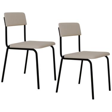 Imagem de Kit 02 Cadeiras Estofada Para Sala De Jantar Sense Preto C01 Linho Palha - Lyam Decor