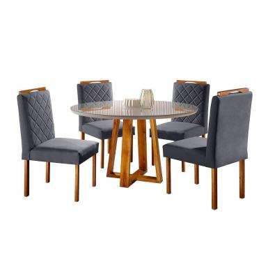 Imagem de Conjunto Cristal Mesa 1,2m 4 Cadeiras Maciça Móveis Mundial Mel/off-white/cinza Profundo