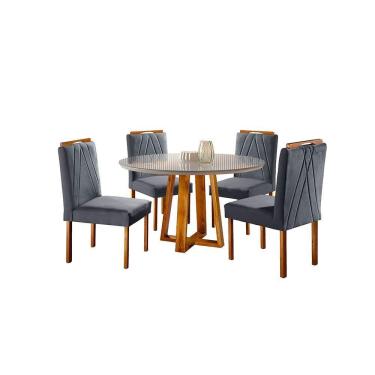 Imagem de Conjunto Natalle Mesa 1m E 4 Cadeiras Maciça Móveis Mundial Mel/off-white/cinza Profundo