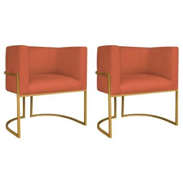 Imagem de Kit 02 Poltronas Decorativas Luna Base De Ferro Dourado Suede Terracota