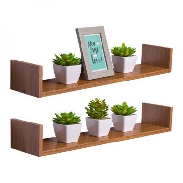 Imagem de Kit 2 Prateleiras U 70 X 10cm Freijó Suporte Invisível