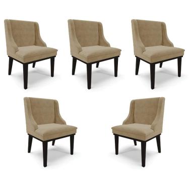 Imagem de Kit 5 Cadeiras Decorativas Sala De Jantar Base Fixa De Madeira Firenze Suede Nude/preto G19