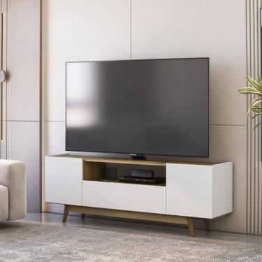 Imagem de Rack para Tv 65 Polegadas com 3 Portas Porto Belo Branco/Mel