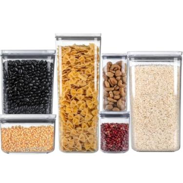 Imagem de Kit 6 Potes Herméticos Organizadores para Cozinha Sanremo POD, Conjunto de Recipientes Modulares e Empilháveis para Mantimentos, Plástico Transparente