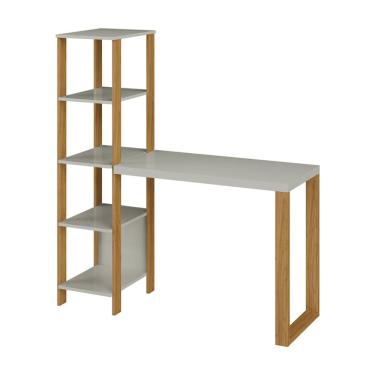 Imagem de Mesa de Escritório Lanes 100% com Estante Off White e Freijó
