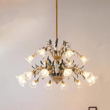 Imagem de Lustre Americano Pastoral com Criatividade Francesa e Flores para Sala de Estar, Sala de Jantar, Quarto, Escritório, Casa de Campo ou Escada - Luminária Pendente LED (B 18 Lâmpadas)