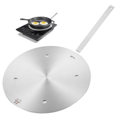 Imagem de Fogão elétrico de vidro a gás por indução, conversor de difusor de indução de liga de alumínio de distribuição rápida de calor, adaptador de placa com alça removível para difusor de calor para fogão