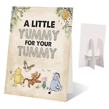 Imagem de Decorações de chá de bebê Urso Ursinho - Um pouco gostoso para sua barriga - 1 placa autônoma com suporte, decorações clássicas de aniversário Pooh Suprimentos de centro de festa de bebê (28 cm x 38