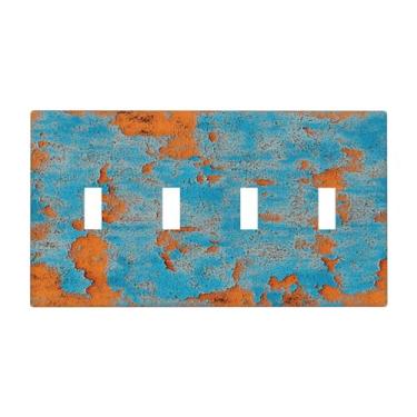 Imagem de JDAKHD Placa de cobertura de interruptor de luz rústica azul laranja abstrata decorativa placa de parede com interruptor quádruplo metal ferrugem vintage 4 gangues placa elétrica para banheiro quarto