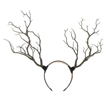 Imagem de barenx Tiara de chifres de rena gótica para festa de Natal e Páscoa para fantasias de cosplay, fantasia gótica, festa - verde