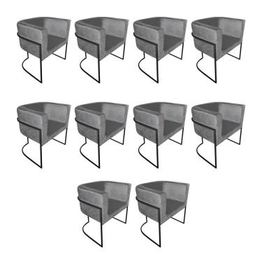Imagem de Kit 10 Cadeiras De Jantar Premium Base De Ferro Preta Veludo Cinza