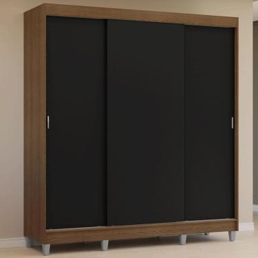 Imagem de Guarda-roupa Casal Com Pés 3 Portas De Correr Rustic Preto Reno Madesa
