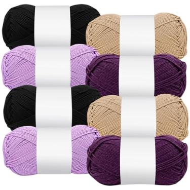 Imagem de byepica 8 rolos de fio de algodão leiteiro multicolorido, fio de crochê macio e elástico, fio de tricô à mão – perfeito para cachecóis, sapatos, brinquedos, 87-109 jardas por rolo