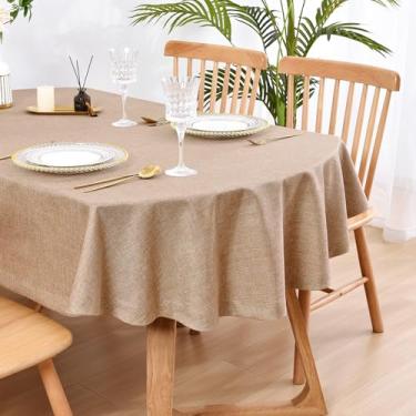 Imagem de Wolkemer Toalha de mesa oval de linho sintético resistente a rugas toalhas de mesa de tecido resistente a rugas 152 x 213 cm capa de mesa rústica para cozinha jantar interior e exterior decoração de mesa