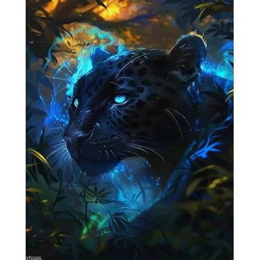 Imagem de XTXGERL Kit de pintura pantera por números para adultos, pintura estética moderna por número em tela, kits de pintura a óleo digital de arte abstrata adequados para decoração de parede de casa