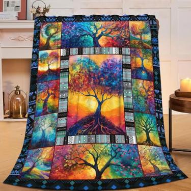 Imagem de Cobertor de árvore, colorido, árvore, árvore da vida, material de flanela, mercadoria, decoração aconchegante, felpudo, macio, felpudo, quente, leve, presentes para crianças, mulheres, homens, meninas