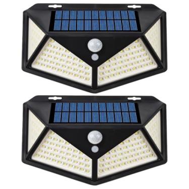 Imagem de 100 luzes LED de movimento solar (pacote com 2), revestimento ABS impermeável, alimentado por energia solar com bateria integrada, fácil instalação para segurança doméstica