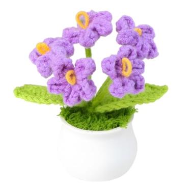 Imagem de Vaso de flores de crochê de tricô, presente para aniversário, dia das mães, formatura, aniversário, Natal, dia dos namorados, decoração para painel de carro, decoração de escritório em casa (Forget Me