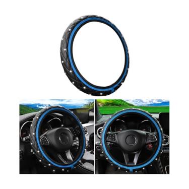 Imagem de Sandfren Capa de volante de carro brilhante, protetor de volante antiderrapante de couro elástico com strass de cristal de 37-38 cm, acessórios de decoração de interiores automotivos, universal para
